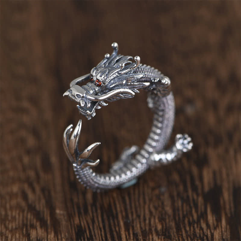 Foviel 925 Sterling Silver Dragon Luck Protection Ring