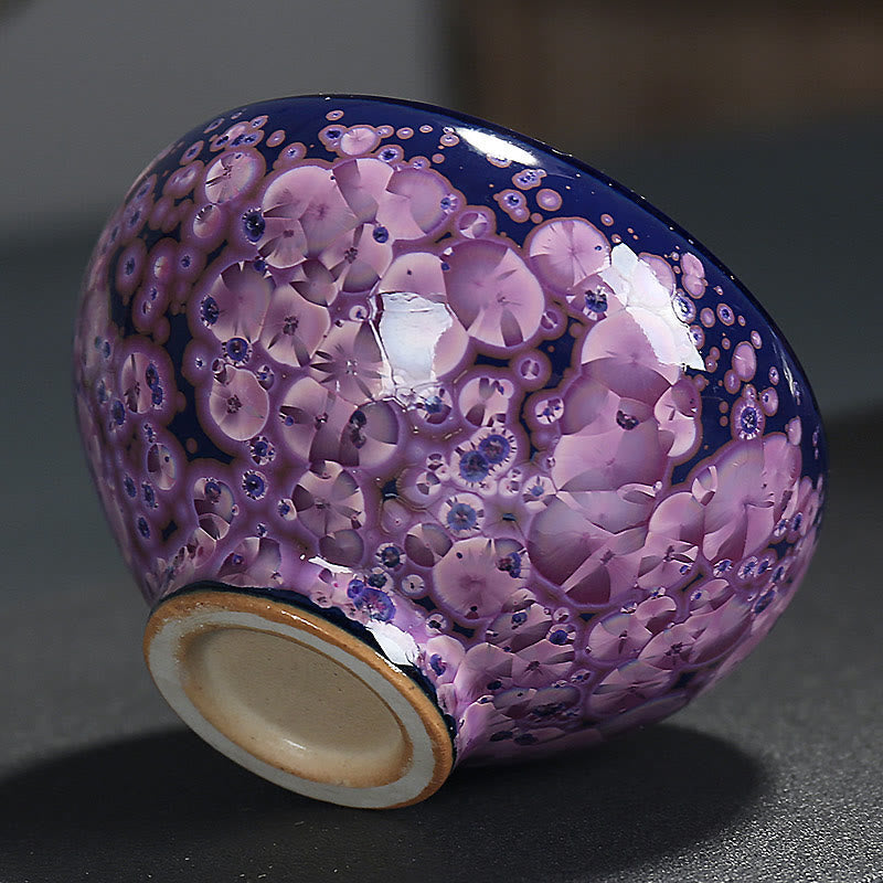 Buddha Stones Colorful Iris Flowers Chinese Jianzhan Kiln Change Porcelain Teacup Tenmoku Kung Fu Tea Cup Jian Zhan Tea Cup BS 3