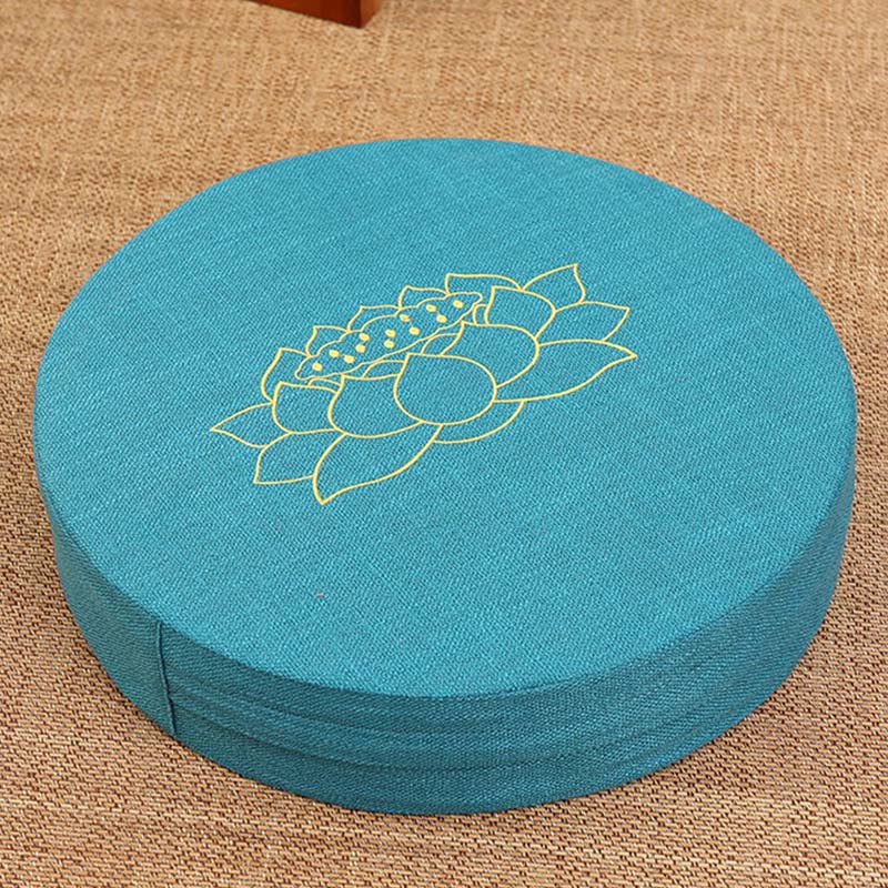 Buddha Stones Lotus Embroidery Cotton Linen Meditation Seat Cushion Decorations BS Soft 40cm*10cm DeepSkyBlue