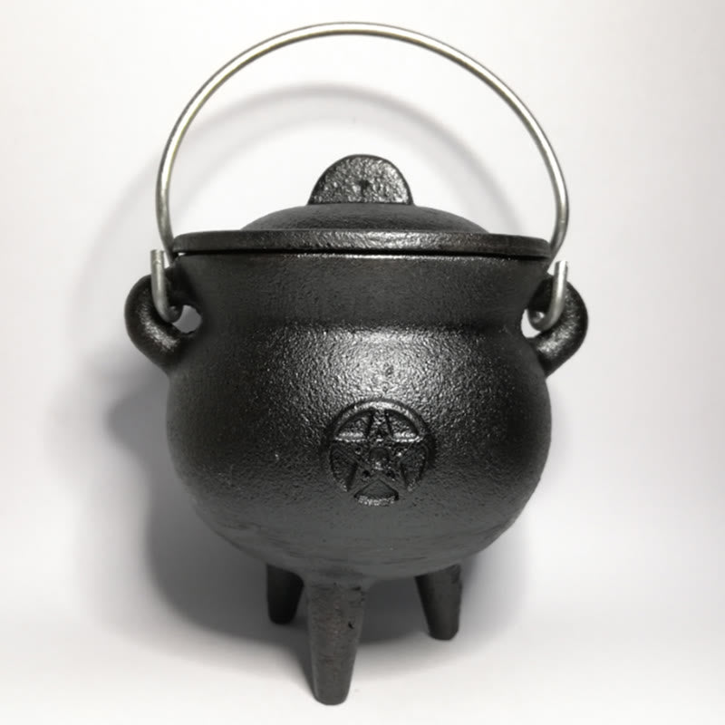 Buddha Stones Cast Iron Cauldron Prayer Altar Burning Holder Incense Sage Smudging Rituals Use Items Prayer Altar BS Medium Pentagram 13*11.5cm
