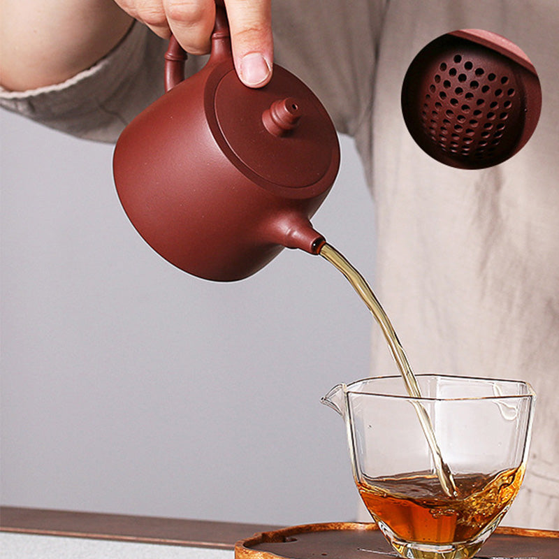 Buddha Stones Handmade Vintage Bamboo Purple Clay Kung Fu Teapot Teapot BS 1