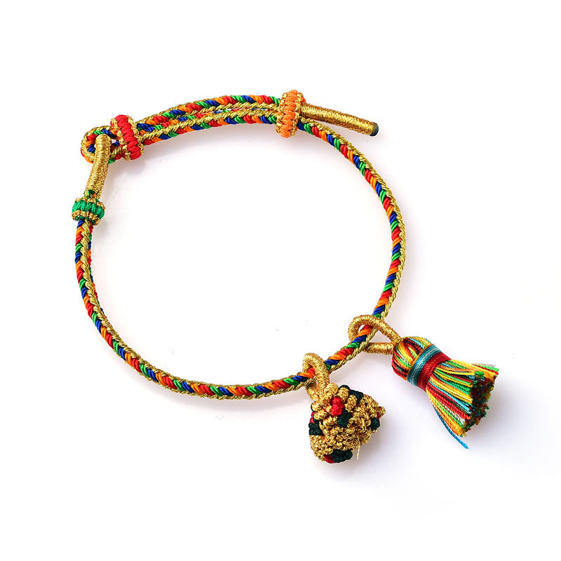 Buddha Stones Colorful Rope Luck Handmade Zongzi Golden Ball Charm Bracelet Bracelet BS Gold Zongzi Colorful Broom Adult(Wrist Circumference 16-19cm)