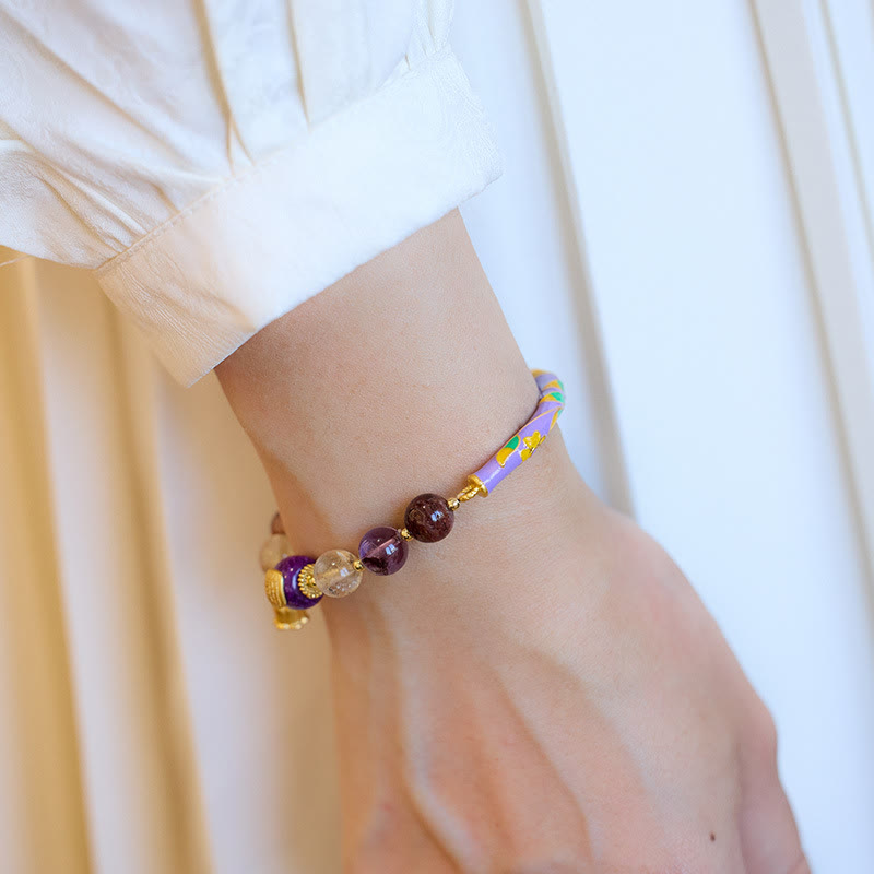 Buddha Stones Purple Phantom Purple Jade Scripture Citrine Love Wisdom Bracelet Bangle Bracelet Bangle BS 5