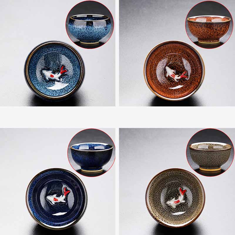 Buddha Stones Small Koi Fish Kiln Change Chinese Jianzhan Ceramic Teacup Kung Fu Tea Cup 60ml Jian Zhan Tea Cup BS 20