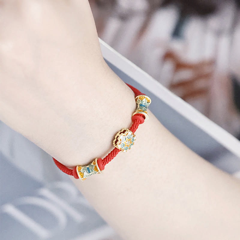 Buddha Stones Dunhuang 925 Sterling Silver Lotus Drum New Beginning Red Rope Bracelet Bracelet BS 8