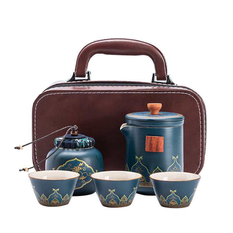Buddha Stones Flower Chinese Gongfu Ceramic Teapot Portable Outdoor Travel Tea Set Bag Teapot BS 17