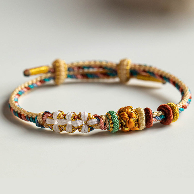 Buddha Stones Handmade Dunhuang Color Peach Blossom Pattern Braid String Bracelet Bracelet BS 3