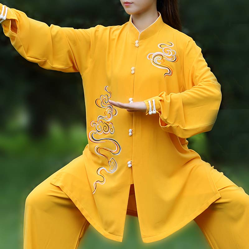 Buddha Stones Auspicious Clouds Embroidery Meditation Prayer Spiritual Zen Tai Chi Qigong Practice Unisex Clothing Set - Orange - US12,UK/AU16,EU44 (3XL) - image 0
