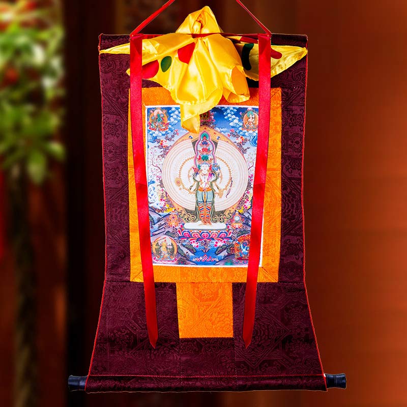Buddha Stones Tibetan Thousand-handed Avalokitesvara Framed Thangka Blessing Decoration Decorations BS 2