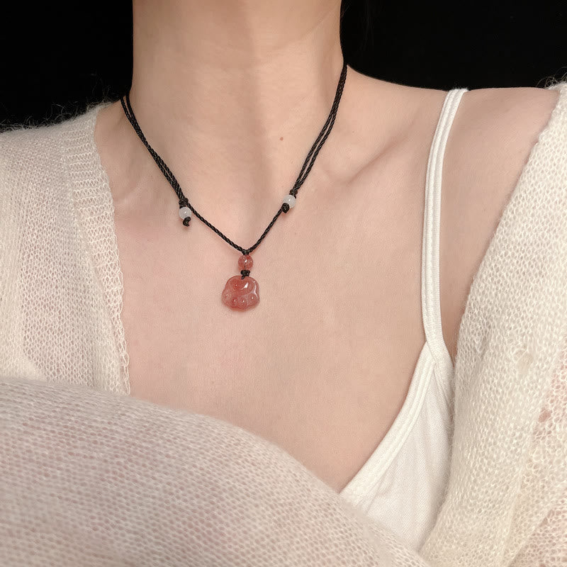 Buddha Stones Strawberry Quartz Lovely Cat Paw Claw Healing Necklace Pendant Necklaces & Pendants BS 12