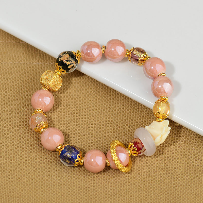 Buddha Stones Tibetan Incense Ash Liuli Glass Bead Luck Protection Nine-Tailed Fox Bracelet Bracelet BS 14-16cm