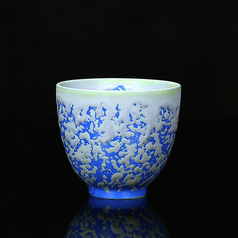 Buddha Stones Retro Blue Red Gradient Lotus Pattern Kiln Change Ceramic Teacup Kung Fu Tea Cup Bowl Cup BS Blue 6.5cm*5.8cm*100ml