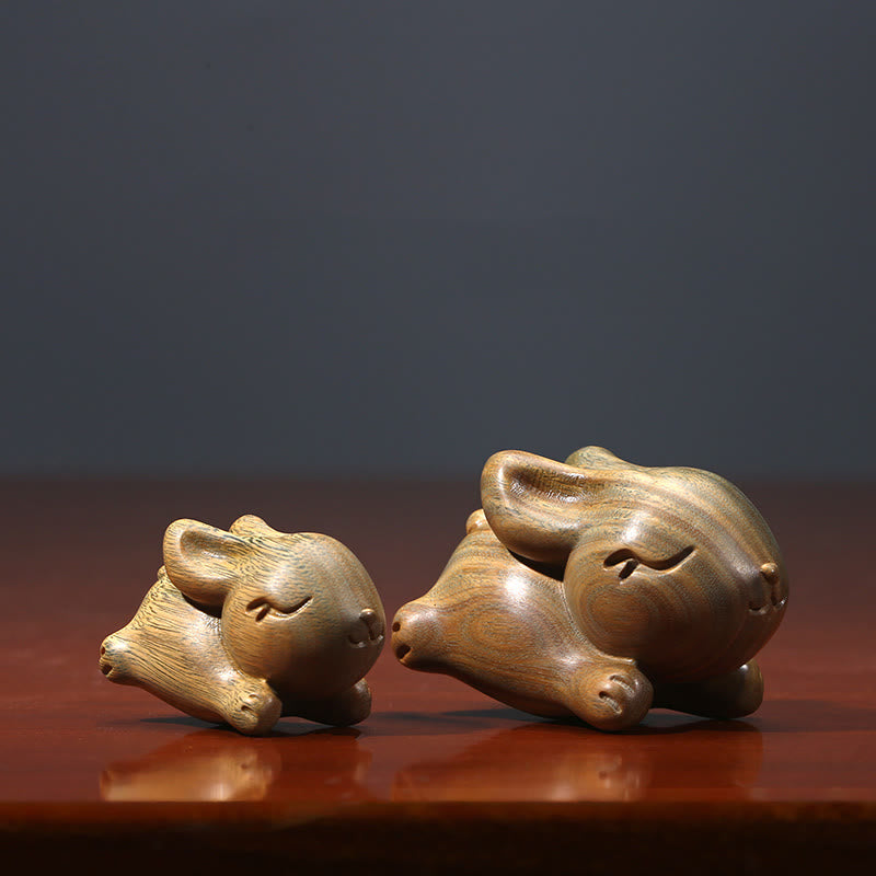 Buddha Stones Green Sandalwood Small Mini Cute Rabbit Bunny Peace Decorations Decorations BS 3