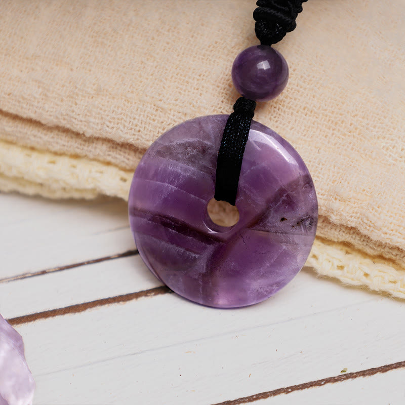 Buddha Stones Lucky Coin Pendant Healing Crystal Gemstone Necklace Necklaces & Pendants BS Amethyst