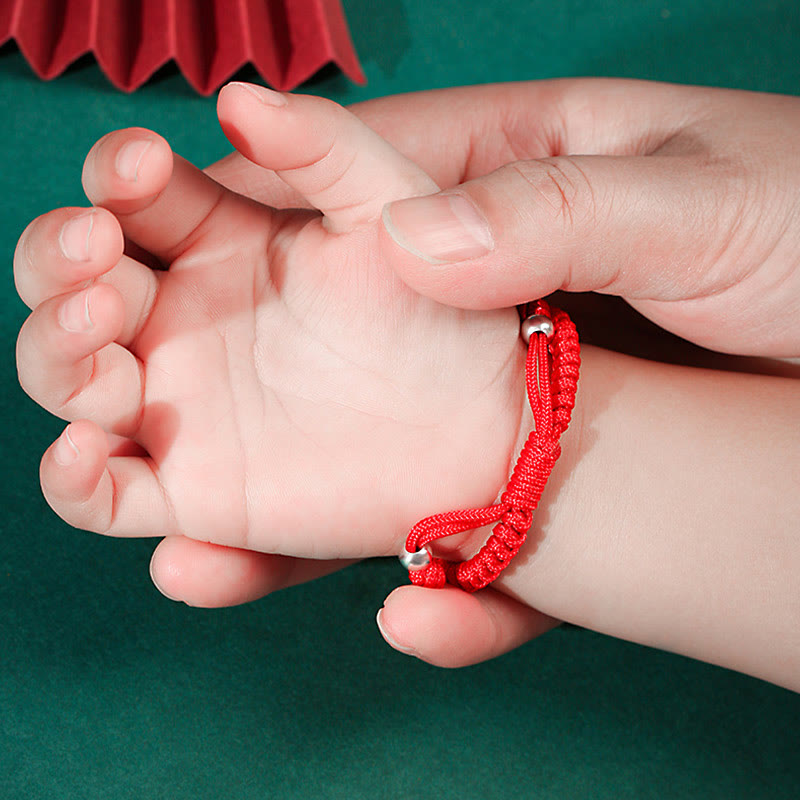 Buddha Stones 999 Sterling Silver Chinese Zodiac Red Rope Luck Handcrafted Kids Bracelet Bracelet BS 16