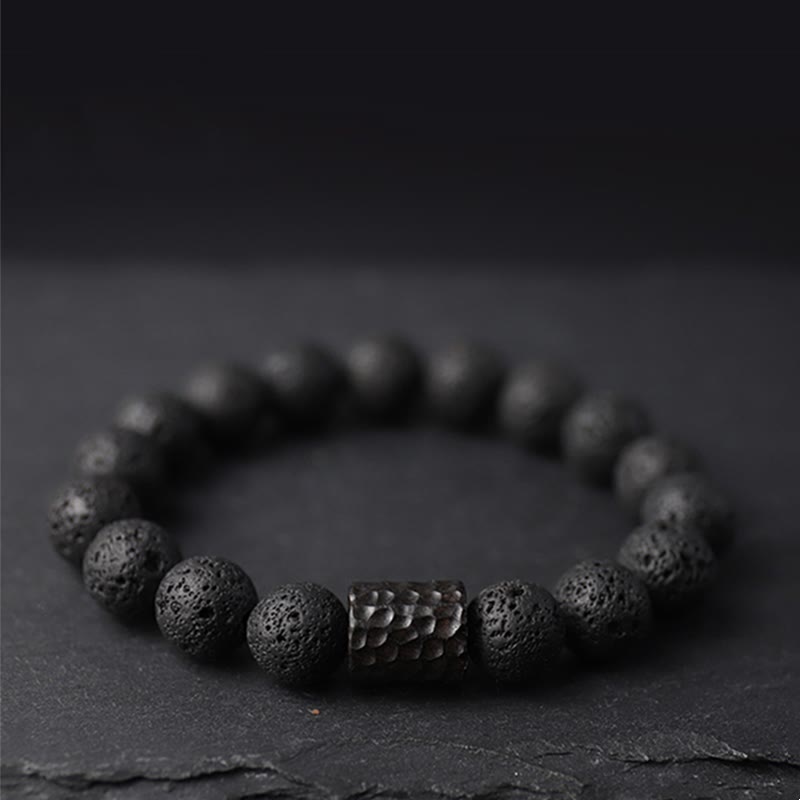 Foviel Lava Rock Ebony Wood Tiger Eye Healing Bracelet