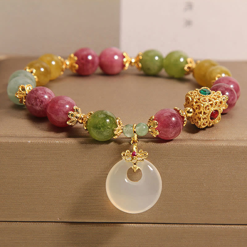 Buddha Stones Colorful Tourmaline Peace Buckle Charm Wisdom Bracelet Bracelet BS Tourmaline(Positive♥Love)(Wrist Circumference 14-16cm)