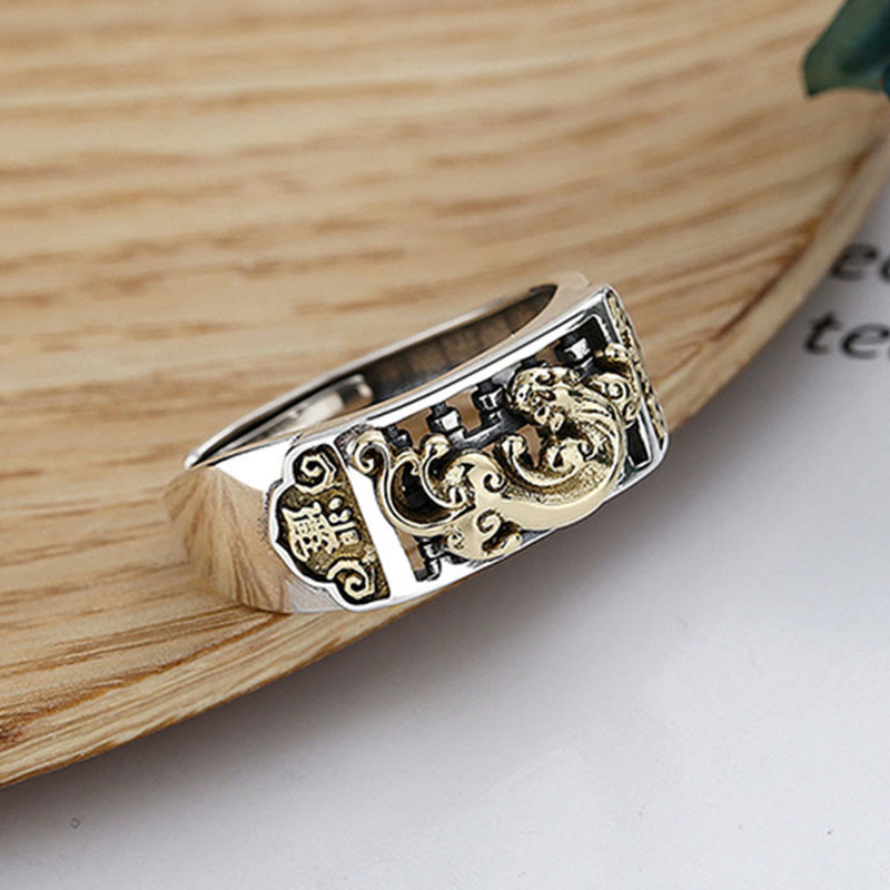 Buddha Stones 925 Sterling Silver PiXiu Luck Wealth Adjustable Ring Ring BS 5
