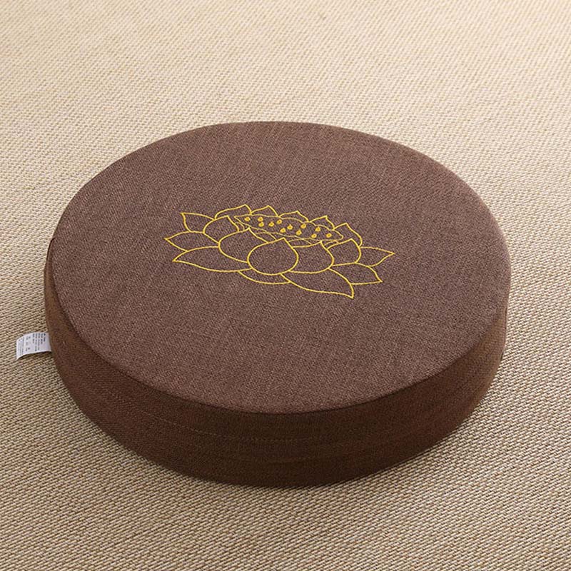 Buddha Stones Lotus Embroidery Cotton Linen Meditation Seat Cushion Decorations BS Soft 40cm*10cm Brown