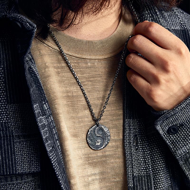 Buddha Stones 990 Sterling Silver Yin Yang Hammer Texture Harmony Necklace Pendant Necklaces & Pendants BS 8
