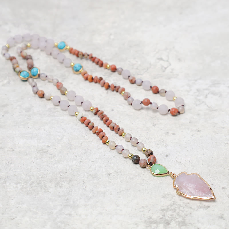 Buddha Stones Natural Rose Quartz Crystal Stone Healing Arrowhead Necklace Pendant Necklaces & Pendants BS 1