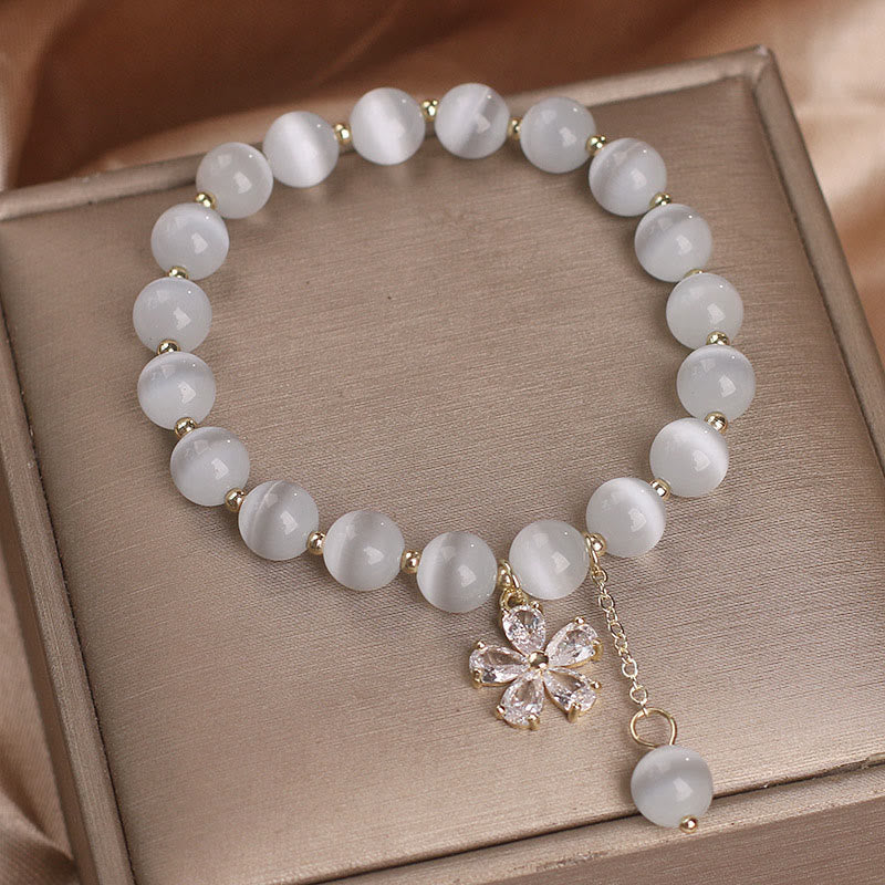 Buddha Stones Cat's Eye Flower Charm Peace Support Bracelet 3