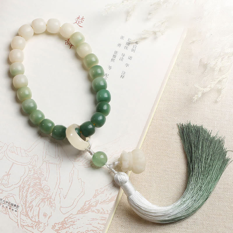 Buddha Stones Natural Gradient Bodhi Seed Fortune Money Bag Lotus Wisdom Tassel Wrist Mala Wrist Mala BS 5
