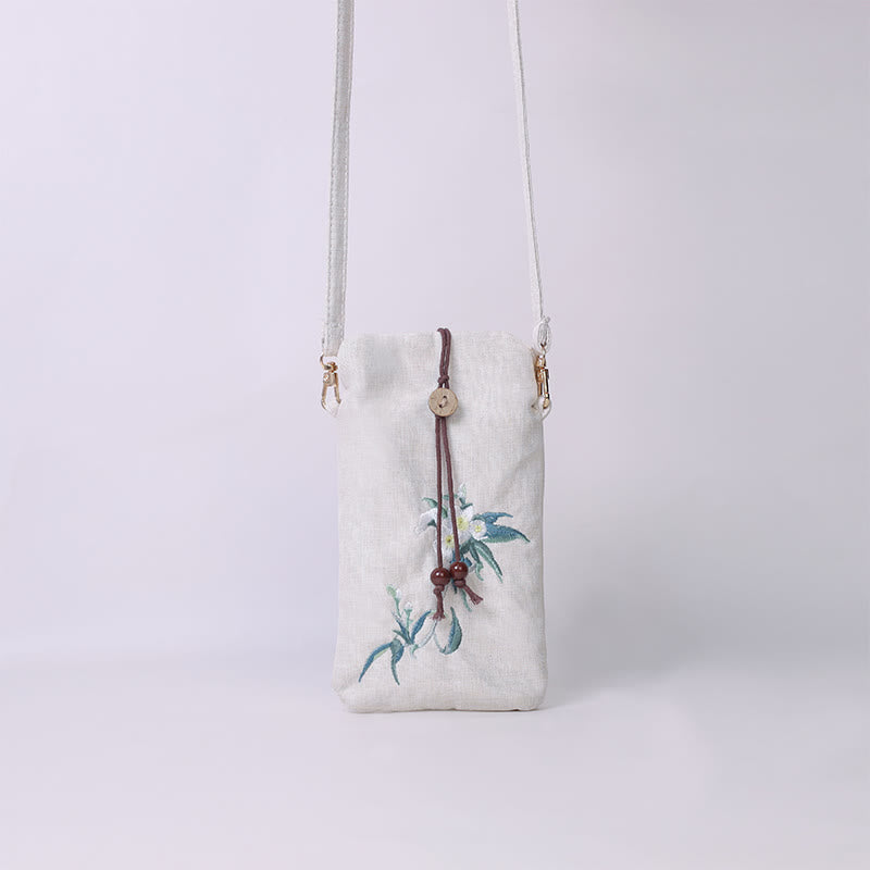 Buddha Stones Small Embroidered Flowers Crossbody Bag Shoulder Bag Cellphone Bag 11*20cm Crossbody Bag BS 17