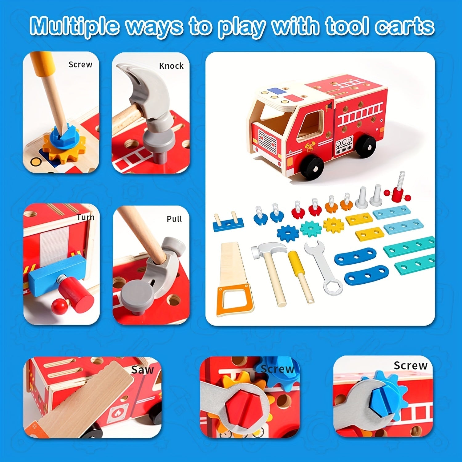 Fidtoy Wooden Fire Truck Assembly Toy | STEM Learning & Pretend Play for Toddlers