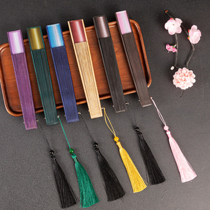 Buddha Stones Gradient Handheld Silk Bamboo Folding Fan