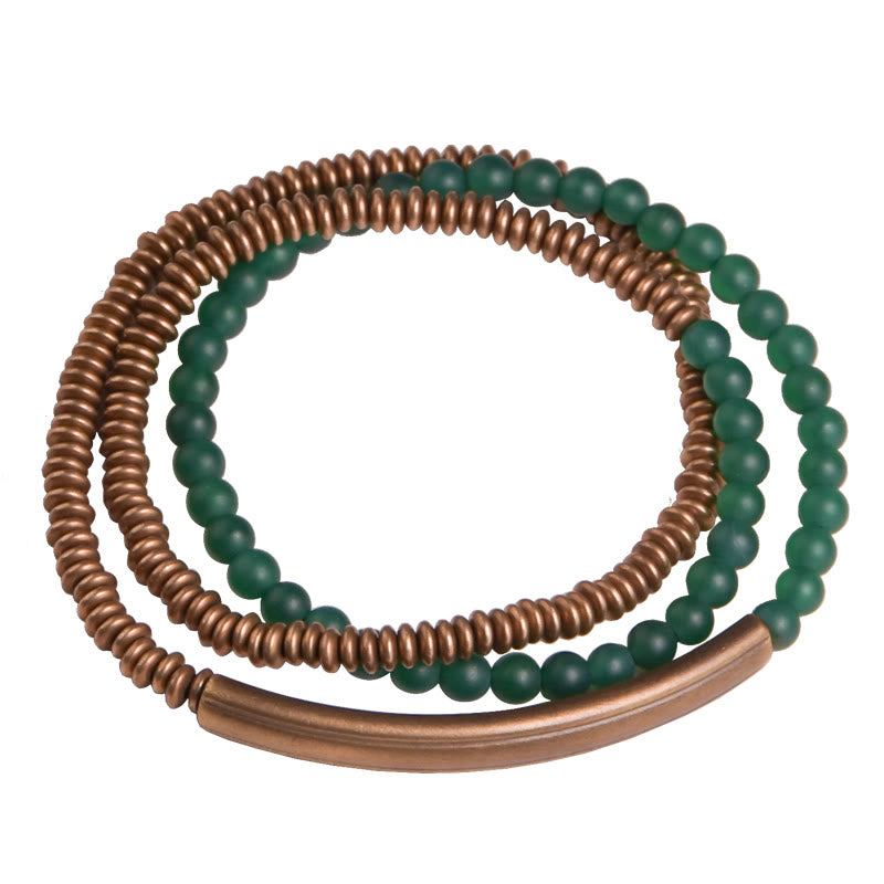 Buddha Stones Tibetan Various Agate Stone Copper Protection Triple Wrap Bracelet Bracelet BS 13