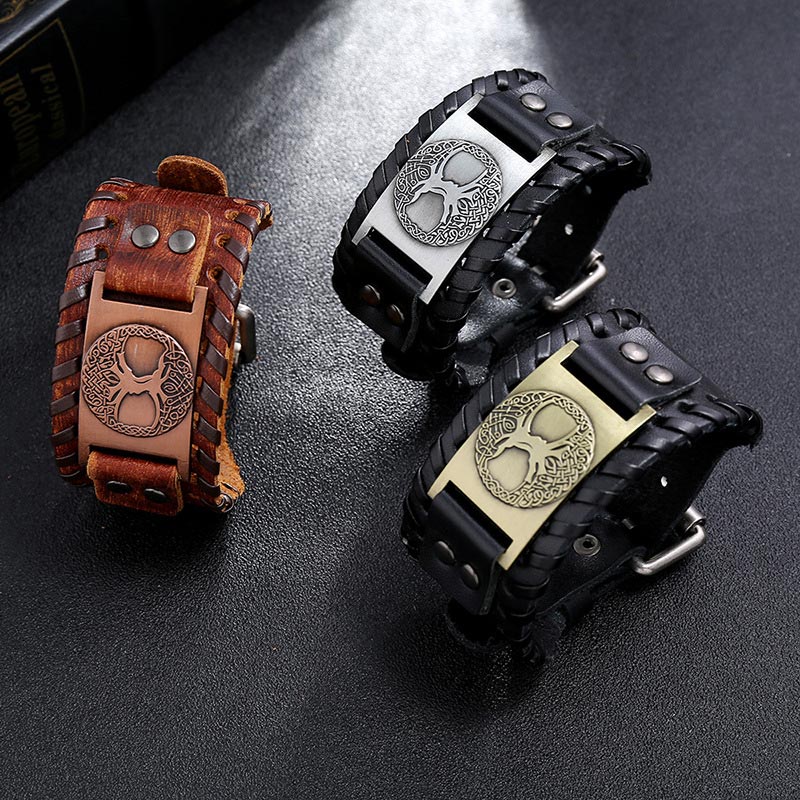 Buddha Stones Lucky Tree Of Life Balance Leather Bracelet Bracelet BS 7