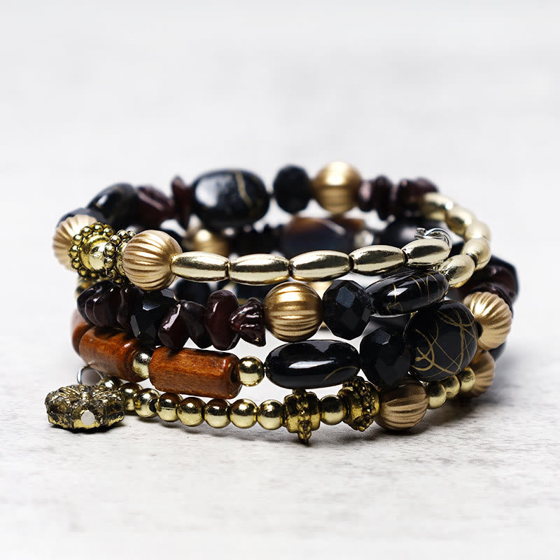 Buddha Stones Multilayer Irregular Turquoise Agate Beads Blessing Bracelet Bracelet BS Black Onyx