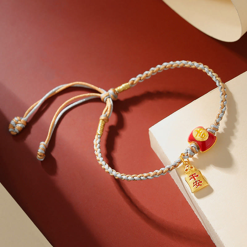Buddha Stones 925 Sterling Silver Handmade Auspicious Chinese Character Blessing Braided String Bracelet Bracelet BS 5