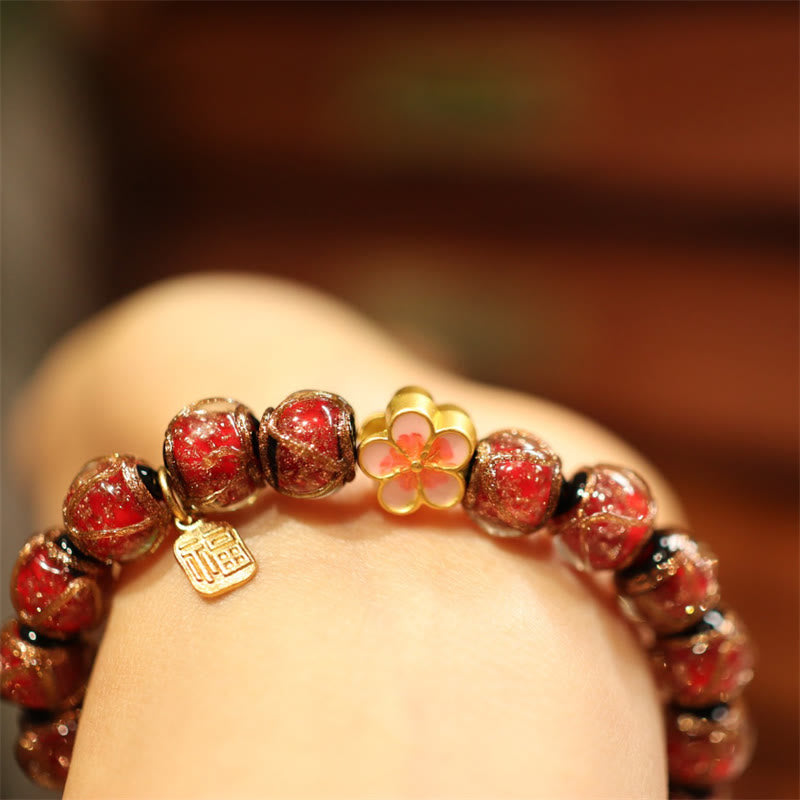 Buddha Stones Tibetan Gold Swallowing Beast Family Five God Of Wealth Thangka Fortune Bead Bracelet Bracelet BS 10