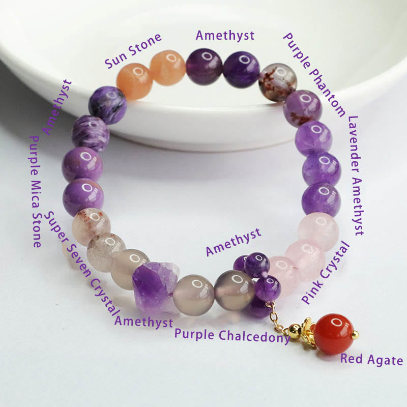 Buddha Stones Natural Amethyst Crystal Inner Peace Healing Bead Charm Bracelet Bracelet BS 6