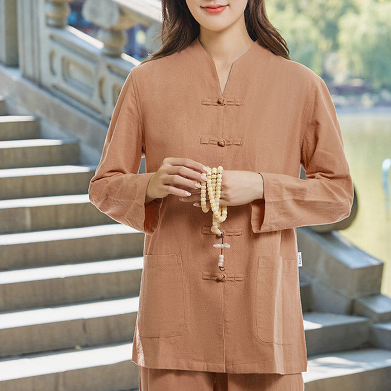 Ensemble de vêtements pour femme Foviel en coton et lin pour la pratique spirituelle, le zen, le yoga, la méditation et la prière