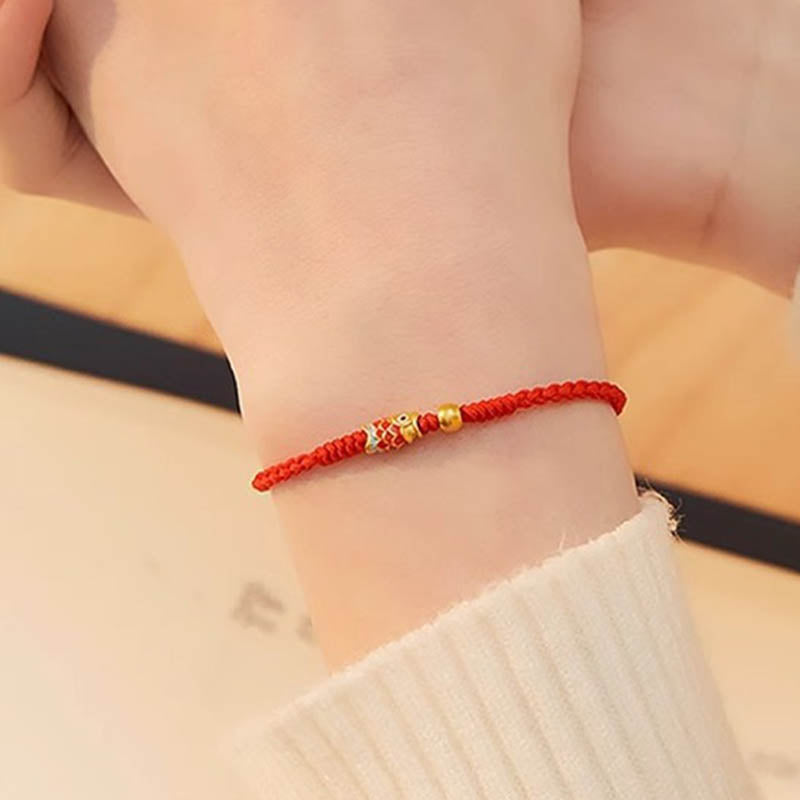 Buddha Stones 925 Sterling Silver Handmade Koi Fish Wealth Success Braided Rope Bracelet Bracelet BS 3