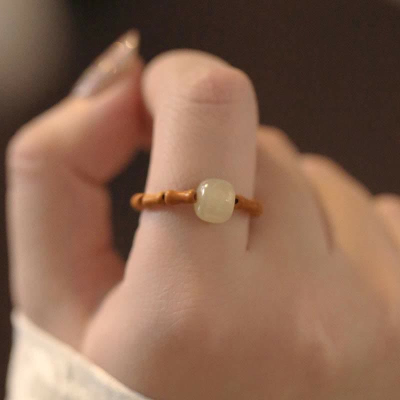 Buddha Stones Hetian Jade Beaded Bamboo Prosperity Luck Ring Ring BS 3