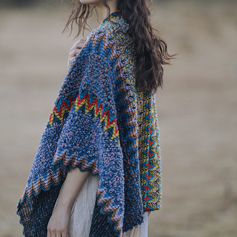 Buddha Stones Tibetan Shawl Soft Warm Knitting Cloak Winter Tibetan Tassel Scarf Tibetan Shawl BS 7