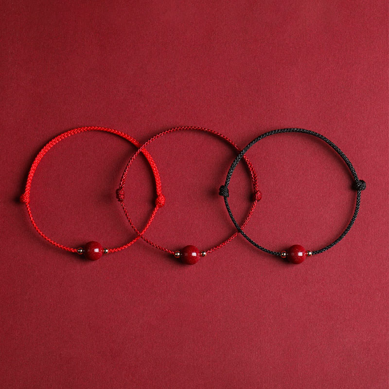 Buddha Stones Natural Lucky Cinnabar Bead Blessing String Bracelet Anklet Bracelet BS 8