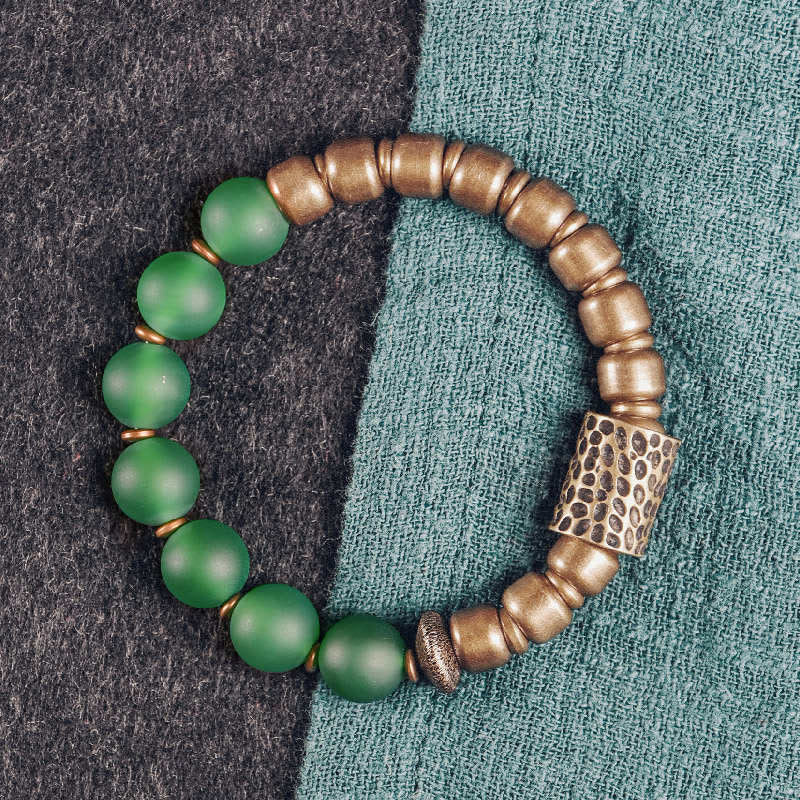 Buddha Stones Tibetan Red Agate Green Agate Copper Confidence Fortune Bracelet Bracelet BS Green Agate 18cm