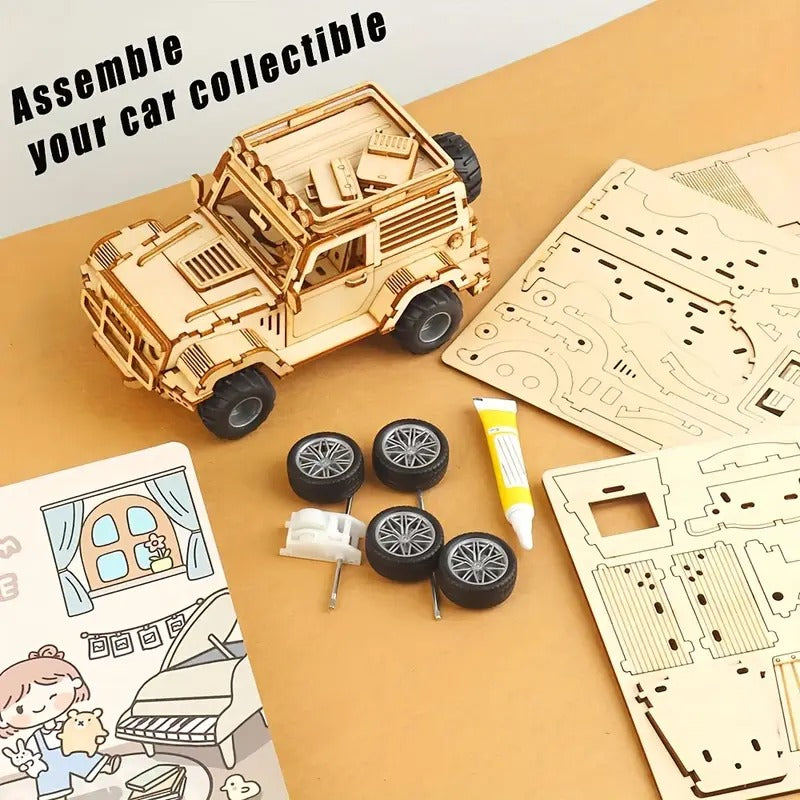 Jeep mecánico de madera 3D para armar (125 piezas) - 802