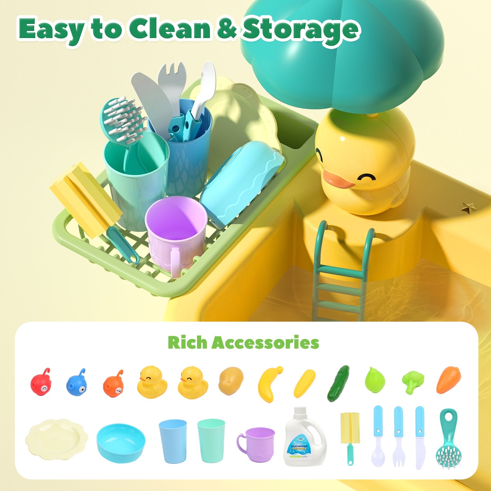 Juego de cocina de juguete con fregadero de agua corriente Fidtoy para niños