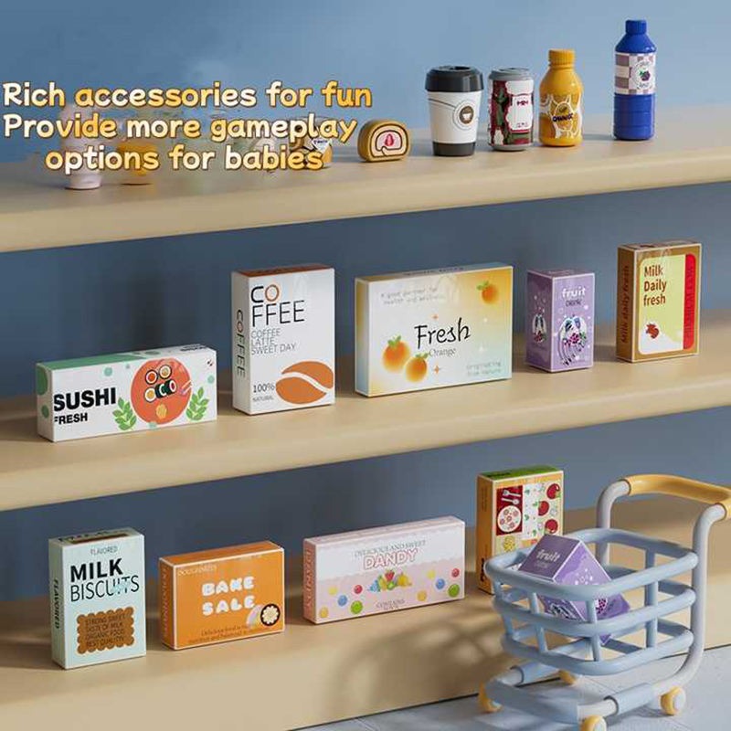 Fidtoy 3-in-1 Multifunctional Pretend Play House Cashier Coffee Set, Kids Plastic Coffee Maker Refrigerator Cashier Toy, Kitchen Shopping Role Play Set for Ages 3+
