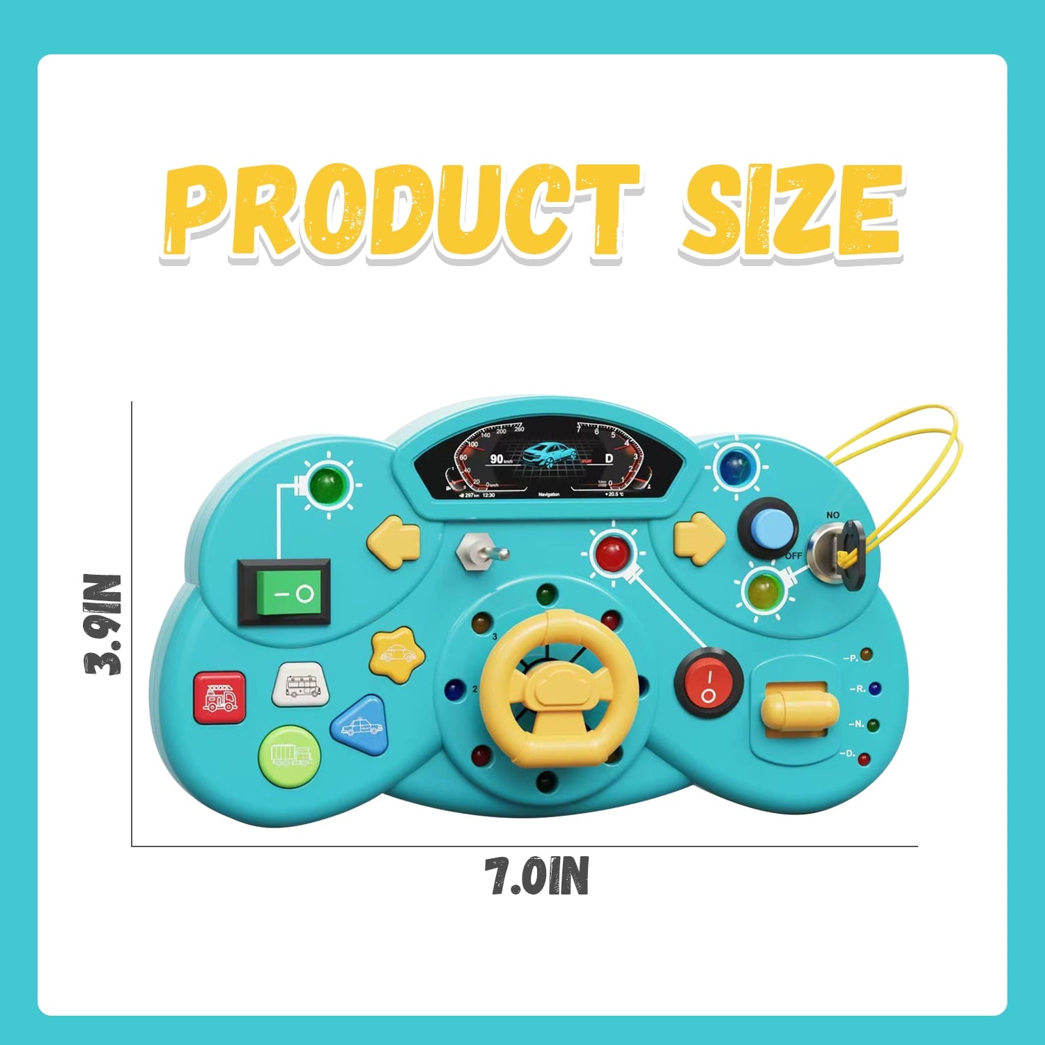 Fidtoy Busy Switch Light Car Console Board B50 for Toddlers – Interactive Steering Wheel Busy Board with LED Lights, Vehicle Sounds & Fine Motor Play