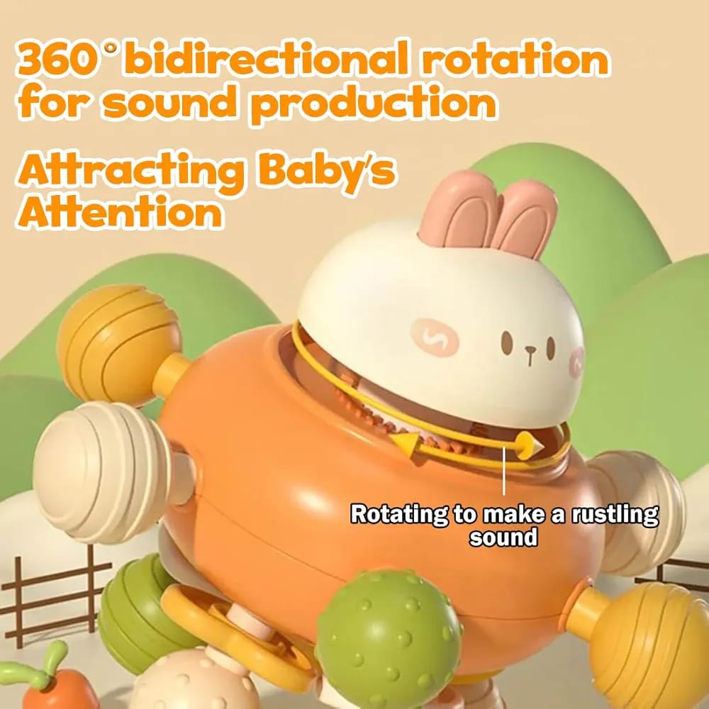 Fidtoy Jouet de dentition et hochet 3-en-1 en silicone pour bébé, hochet lapin pour bébés de 6 mois et plus, jouet à mâcher texturé pour les voyages, le jeu en poussette et le développement sensoriel précoce