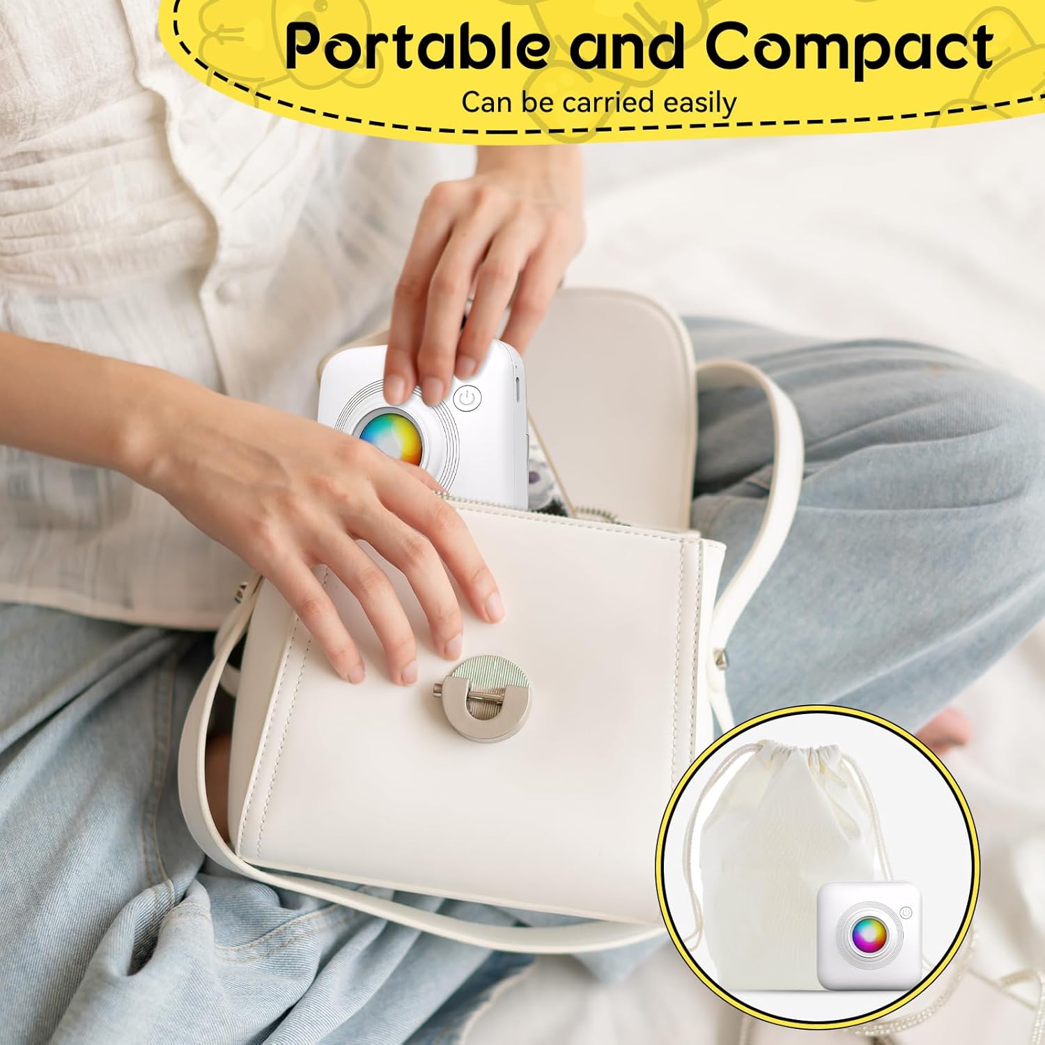 Fidtoy Mini Portable Pocket Thermal Bluetooth Printer with LED Light for Kids Students Notes Labels Crafts