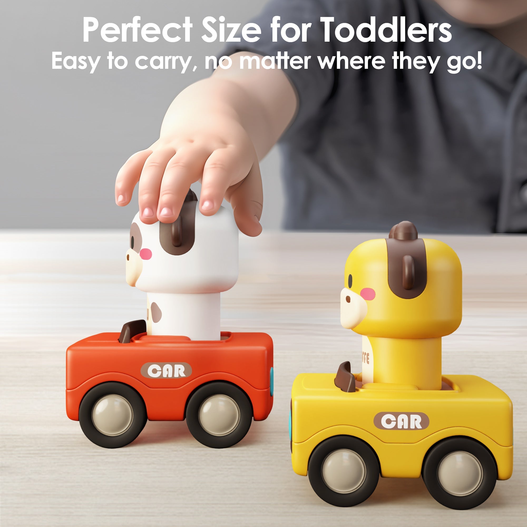 Fidtoy Cartoon Press to Go Animal Car Toy for Toddlers