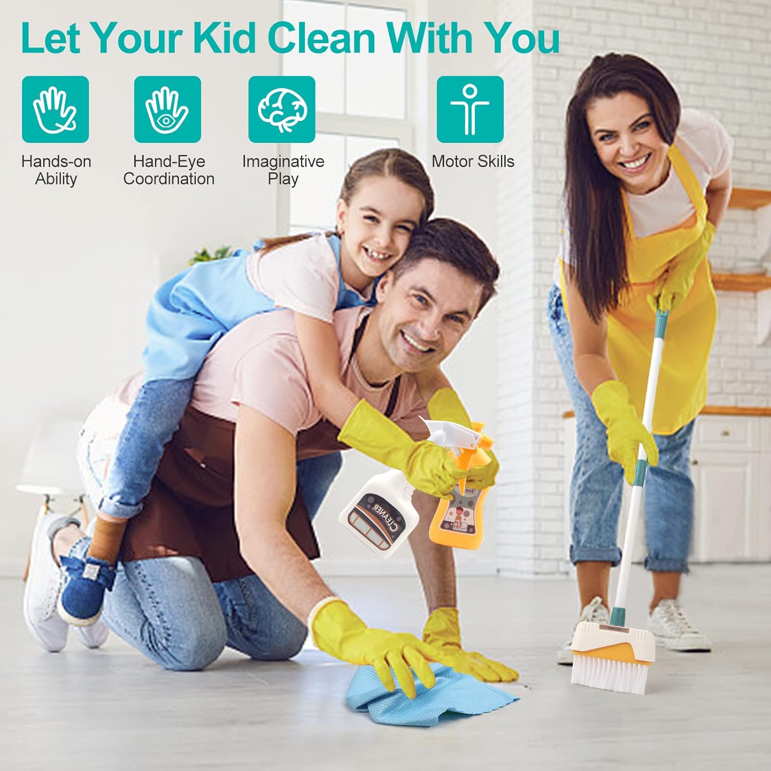 Fidtoy Children Clean Time Cleaning Set for Toddlers – Pretend Play Cleaning Toy Kit with Broom Mop Bucket Dustpan Role Play Housekeeping Set for Kids Ages 2-6